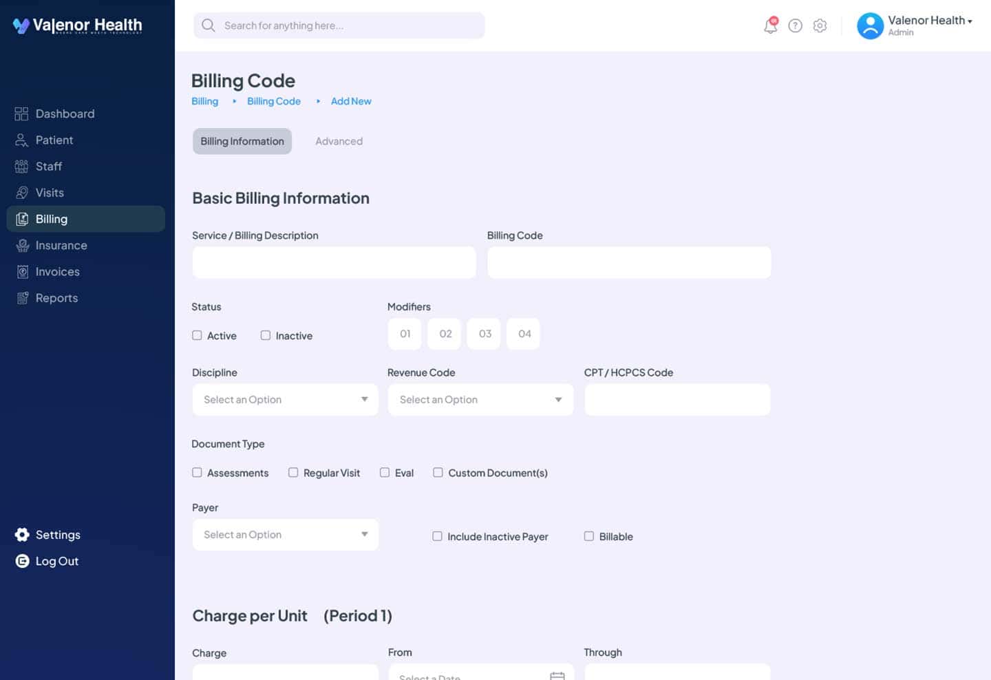 Billing Mockup